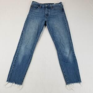 Levis 501 Jeans Womens 28x28 Blue White Oak Cone Denim Raw Hem Straight